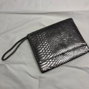 Neiman Marcus Faux Croc Silver Wristlet